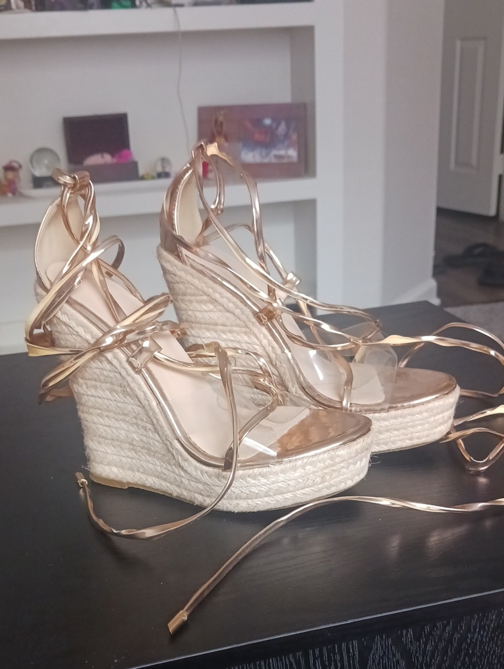 Gold Lace-Up Gladiator-ish Wedge Sandals - Size 5